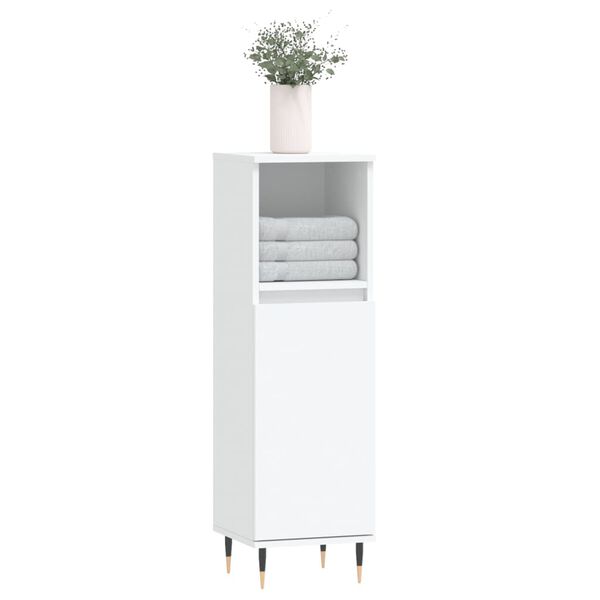 vidaXL fehér szerelt fa fürdőszobaszekrény 30 x 30 x 100 cm