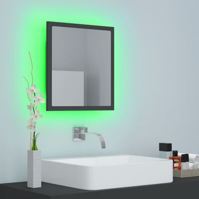vidaXL szürke LED-es mérnöki fa fürdőszobatükör 40 x 8,5 x 37 cm