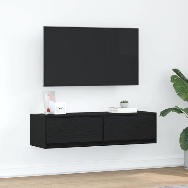 vidaXL TV szekr&eacute;ny fi&oacute;kkal Musta tammi 100 x 31 x 25,5 cm Faanyag
