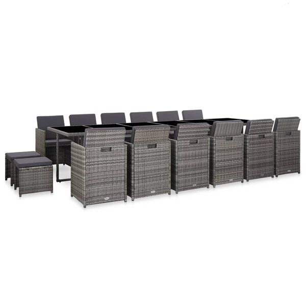 vidaXL 17 r&eacute;szes sz&uuml;rke polyrattan k&uuml;lt&eacute;ri &eacute;tkezőgarnit&uacute;ra p&aacute;rn&aacute;kkal