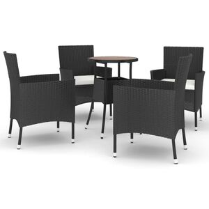 vidaXL 5 r&eacute;szes fekete polyrattan kerti bisztr&oacute;garnit&uacute;ra p&aacute;rn&aacute;kkal