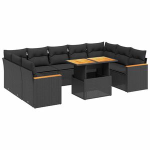 vidaXL 11 r&eacute;szes fekete polyrattan kerti &uuml;lőgarnit&uacute;ra p&aacute;rn&aacute;kkal