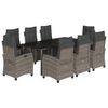 vidaXL 9 r&eacute;szes sz&uuml;rke polyrattan kerti &eacute;tkezőgarnit&uacute;ra p&aacute;rn&aacute;val