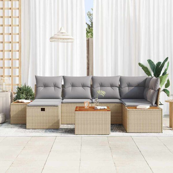 vidaXL Kerti Kanap&eacute; Szett 7 pcs B&eacute;zs 55 x 62 x 69 cm Poli rattan