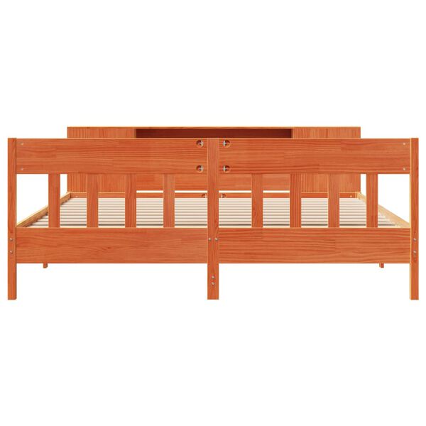 vidaXL barna t&ouml;m&ouml;r fenyőfa k&ouml;nyvespolcos &aacute;gy matrac n&eacute;lk&uuml;l 180 x 200cm