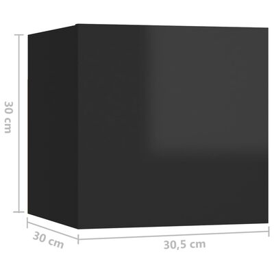 vidaXL 2 db magasfényű fekete fali TV-szekrény 30,5 x 30 x 30 cm