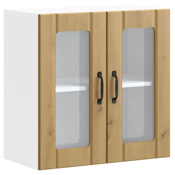 vidaXL konyhai fali szekr&eacute;ny &uuml;vegajt&oacute;val Lucca k&eacute;zműves t&ouml;lgy