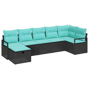 vidaXL Kanap&eacute; Szett p&aacute;rn&aacute;val 7 pcs Fekete &eacute;s T&uuml;rkiz polirattan