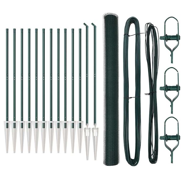 vidaXL Ker&iacute;t&eacute;s oszlopokkal Z&ouml;ld 1.5 x 25 m PVC-bevonatos ac&eacute;l