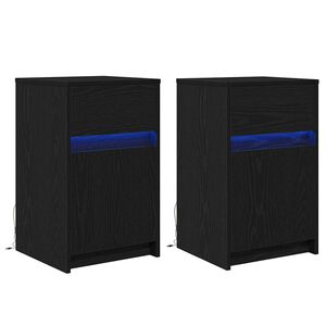 vidaXL LED &Eacute;jjeli Szekr&eacute;ny 2 db Musta tammi 38 x 34 x 61 cm Szerelt fa