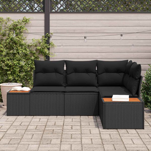 vidaXL Kerti Kanap&eacute; Szett p&aacute;rn&aacute;val t&aacute;rol&oacute;val 4 pcs Fekete Polyrattan