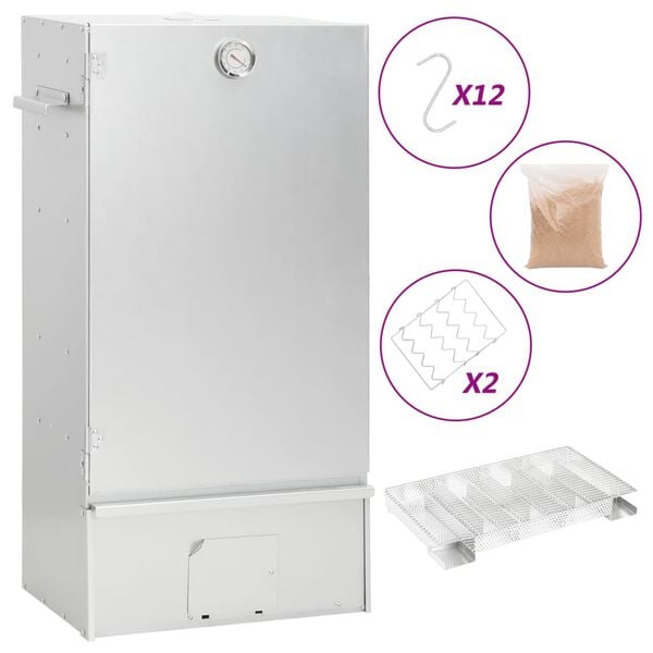 vidaXL horganyzott ac&eacute;l BBQ f&uuml;st&ouml;lőkemence hidegf&uuml;st-gener&aacute;torral