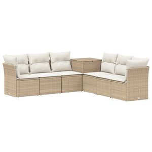 vidaXL Kanap&eacute; Szett 7 db Beige &eacute;s Kr&eacute;msz&iacute;nű Poli rattan &eacute;s ac&eacute;l