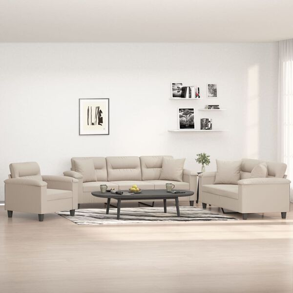 vidaXL 3 r&eacute;szes kr&eacute;msz&iacute;nű mikrosz&aacute;las sz&ouml;vet &uuml;lőgarnit&uacute;ra p&aacute;rn&aacute;val