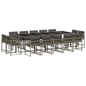 vidaXL 15 r&eacute;szes sz&uuml;rke polyrattan kerti &eacute;tkezőgarnit&uacute;ra p&aacute;rn&aacute;kkal
