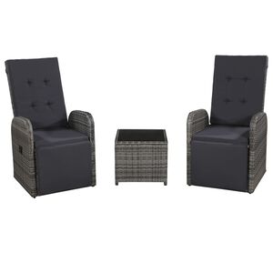 vidaXL 3 darabos sz&uuml;rke polyrattan bisztr&oacute;szett p&aacute;rn&aacute;kkal