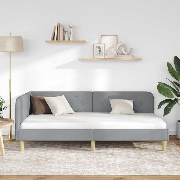 vidaXL Sarokágy keret fejtámlával Világosszürke 90 x 190 cm szövet