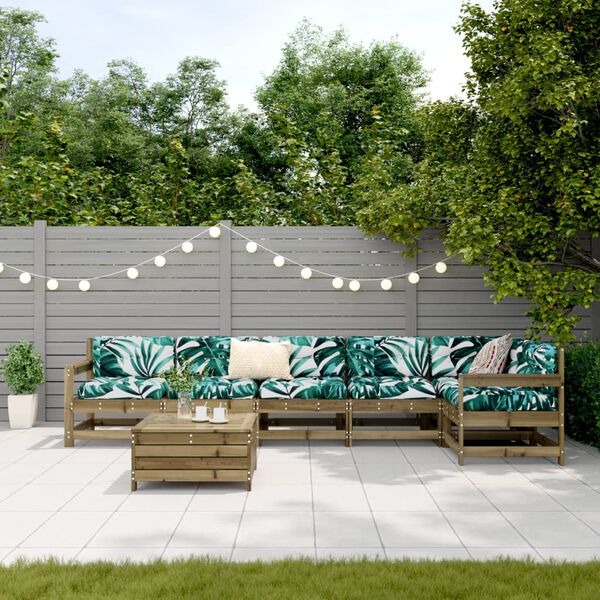 vidaXL 7 r&eacute;szes impregn&aacute;lt fenyőfa kerti kanap&eacute;szett