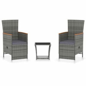 vidaXL 3 r&eacute;szes sz&uuml;rke polyrattan kerti &uuml;lőgarnit&uacute;ra p&aacute;rn&aacute;kkal