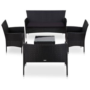 vidaXL 5 r&eacute;szes fekete polyrattan kerti b&uacute;torszett p&aacute;rn&aacute;kkal