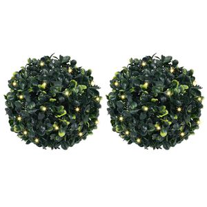 vidaXL 2 db z&ouml;ld mesters&eacute;ges boxwood g&ouml;mb&ouml;k LED f&eacute;nyekkel 22 cm