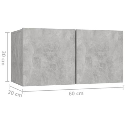 vidaXL 3 db betonszürke függő TV-szekrény 60 x 30 x 30 cm