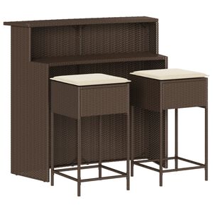 vidaXL 3 r&eacute;szes barna polyrattan kerti b&aacute;rszett p&aacute;rn&aacute;kkal
