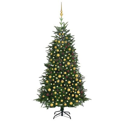 vidaXL zöld PVC és PE műkarácsonyfa LED-del és gömbszettel 240 cm