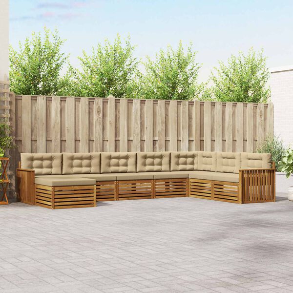 vidaXL &Uuml;lőgarnit&uacute;r&aacute;k p&aacute;rn&aacute;val 8 pcs Term&eacute;szetes &eacute;s b&eacute;zs T&ouml;m&ouml;r Ak&aacute;cfa