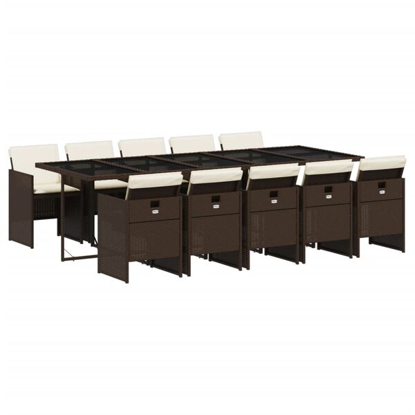 vidaXL 11 r&eacute;szes barna polyrattan kerti &uuml;lőgarnit&uacute;ra p&aacute;rn&aacute;kkal