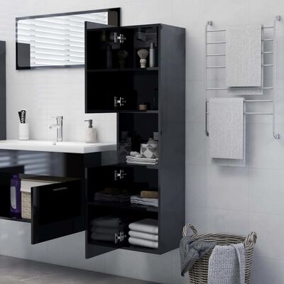 vidaXL magasfényű fekete forgácslap fürdőszobaszekrény 30x30x130 cm