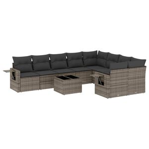 vidaXL 10 r&eacute;szes sz&uuml;rke polyrattan kerti &uuml;lőgarnit&uacute;ra p&aacute;rn&aacute;kkal