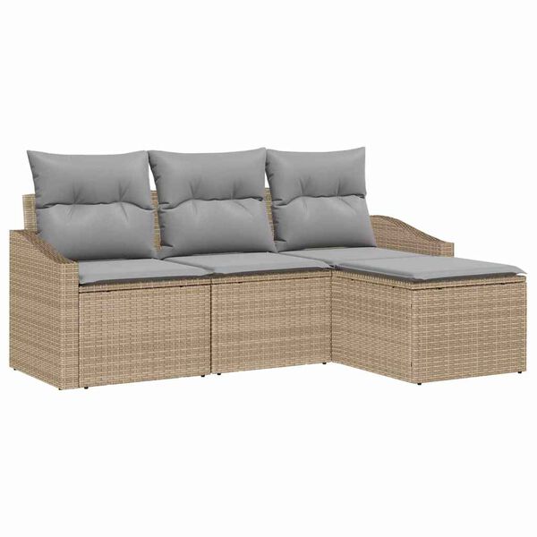 vidaXL Kerti Kanap&eacute; Szett 4 pcs B&eacute;zs Poli rattan