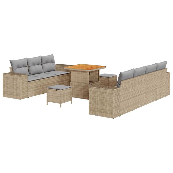 vidaXL Kerti Kanap&eacute; Szett 10 pcs Beige &eacute;s Vil&aacute;gossz&uuml;rke Poly Rattan
