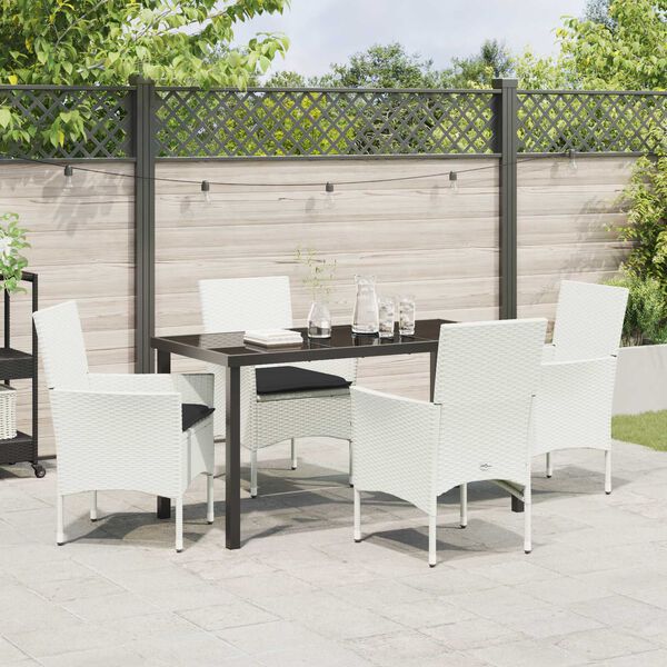 vidaXL Kert &eacute;tkező szett p&aacute;rn&aacute;val 5 pcs Feh&eacute;r polirattan