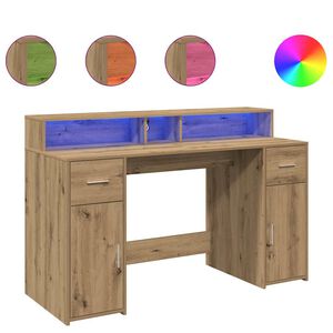 vidaXL k&eacute;zműves t&ouml;lgy sz&iacute;nű szerelt fa LED-es &iacute;r&oacute;asztal 140x55x91 cm