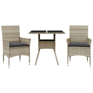 vidaXL 3 r&eacute;szes sz&uuml;rke polyrattan/&uuml;veg kerti &eacute;tkezőgarnit&uacute;ra p&aacute;rn&aacute;val