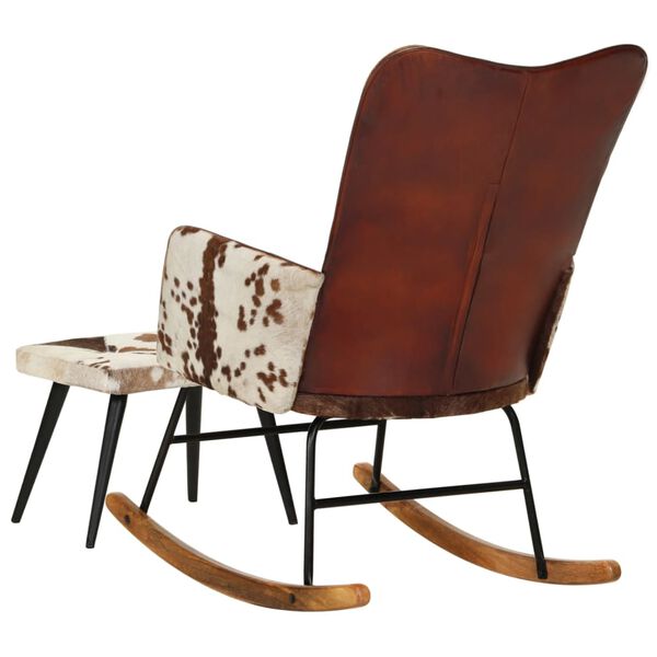 vidaXL barna val&oacute;di bőr hintasz&eacute;k l&aacute;btart&oacute;val