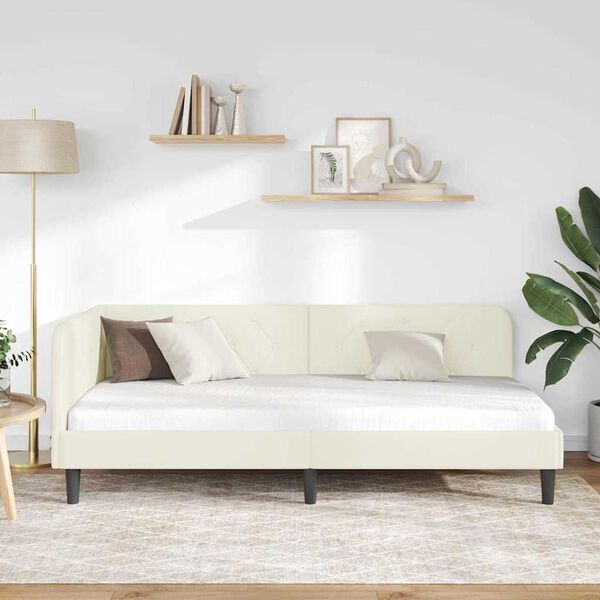 vidaXL Sarok&aacute;gy keret fejt&aacute;ml&aacute;val Kr&eacute;m 90 x 190 cm B&aacute;rsony