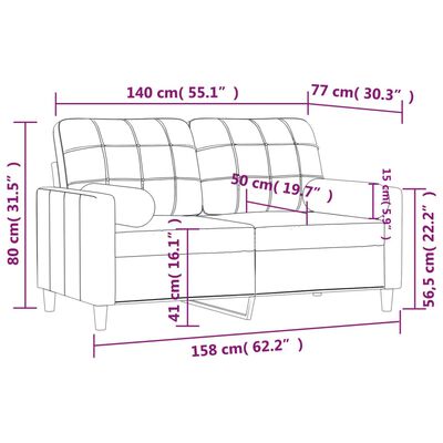 vidaXL 2 személyes bordó szövet kanapé díszpárnákkal 140 cm