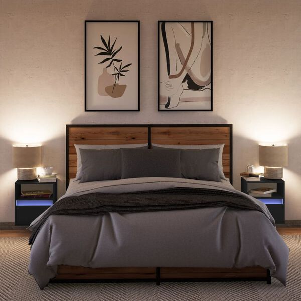 vidaXL 2 db fekete falra szerelhető &eacute;jjeliszekr&eacute;ny LED-vil&aacute;g&iacute;t&aacute;ssal