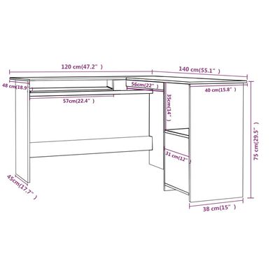vidaXL betonszürke forgácslap L-alakú sarok-íróasztal 120x140x75 cm