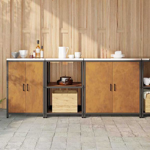 vidaXL Konyhai Tároló Készlet polcokkal Egyéb 3 pcs Rozsdás Acél