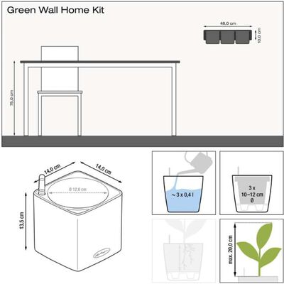 LECHUZA Green Wall Home Kit 3 db fényes antracitszürke virágtartó