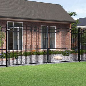 vidaXL fekete porsz&oacute;rt ac&eacute;l ker&iacute;t&eacute;skapu l&aacute;ndzs&aacute;s tetejjel 406 x 175 cm