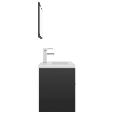 vidaXL magasfényű fekete forgácslap fürdőszobai bútorszett