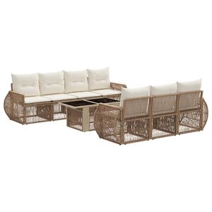 vidaXL Kerti Kanap&eacute; Szett 8 db Beige &eacute;s Kr&eacute;msz&iacute;nű polirattan