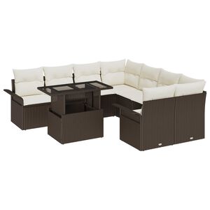 vidaXL Kerti Kanap&eacute; Szett p&aacute;rn&aacute;val t&aacute;rol&oacute;val 9 pcs Barna Poly Rattan