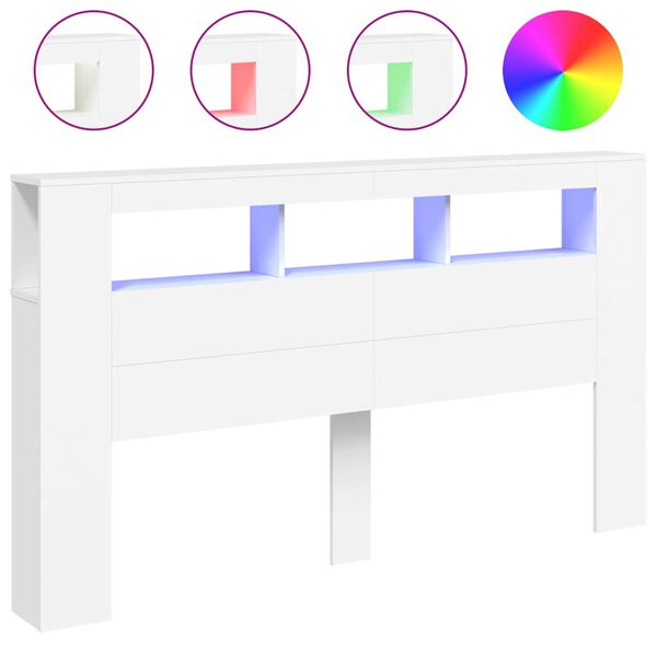 vidaXL feh&eacute;r szerelt fa LED-es fejt&aacute;mla 180x18,5x103,5 cm