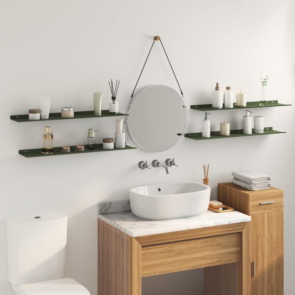 vidaXL Lebegő polc 4 pcs Olajz&ouml;ld 80 x 18 x 2,5 cm Ac&eacute;l